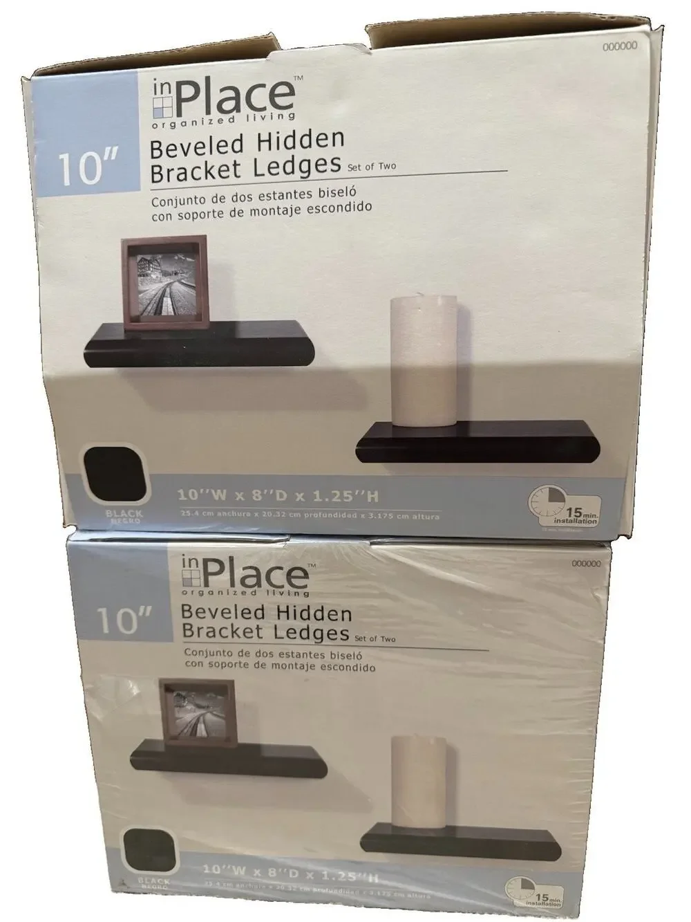 Lot of 2 inPlace Floating Shelves 10” Hidden Bracket Wall Ledge Sets Black NOB